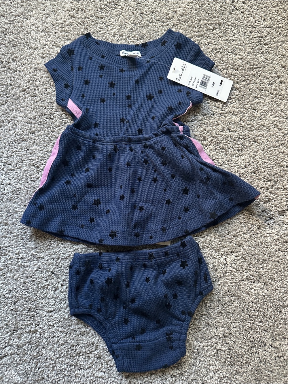 Splendid Navy Star Knit Two-Piece Set with Pink Trim